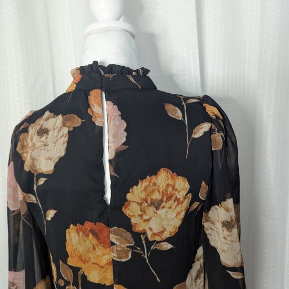 Maison Tara Dress, Size 6, Black with Orange-ish Floral Design - Picture 4 of 7